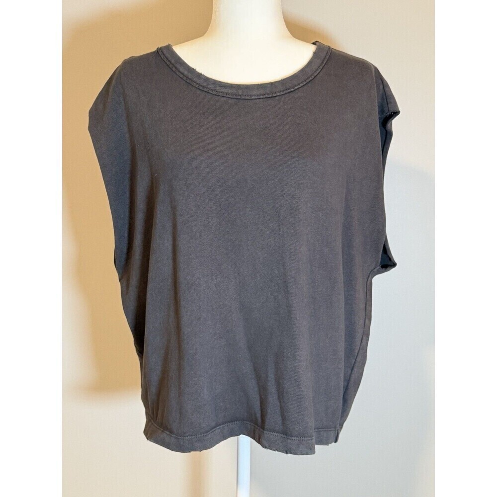 Aerie Cut Off Style Sleeve Sweatshirt Gray Black Distressed Small